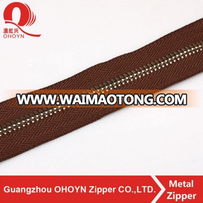 fast delivery wholesale brown tape custom length color metal zip for cloth and bag